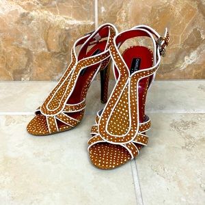 Stunning Charles Jourdan Burnt Orange Polka Dot Heels